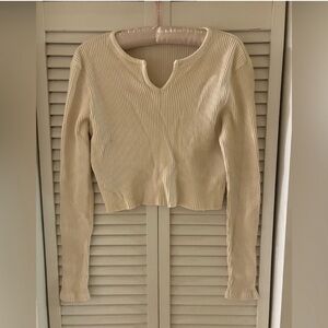 Brandy Melville Ivory Off-White Ribbed Tee